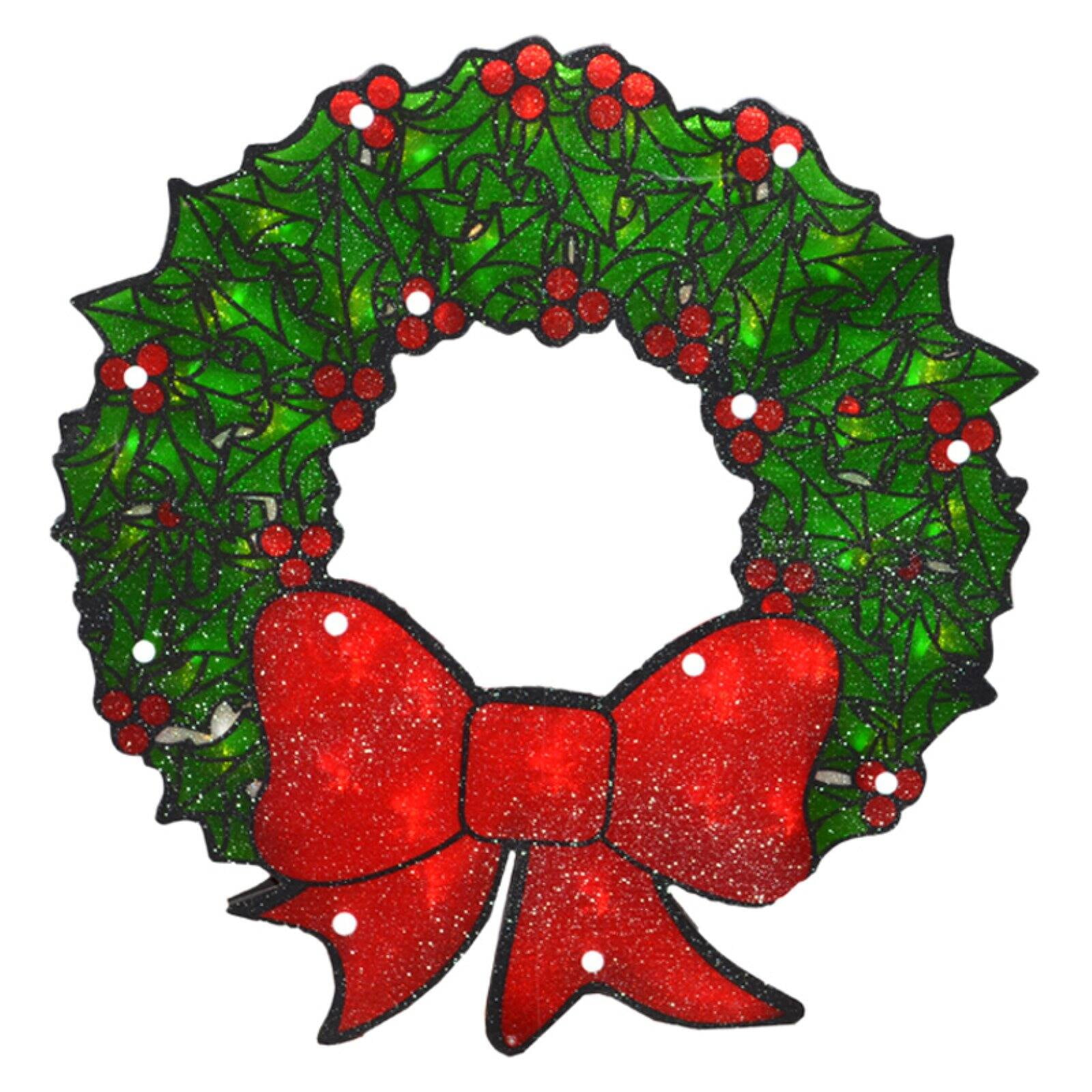 Northlight 15 in. Double Sided Lighted Shimmering Christmas Wreath Window Silhouette