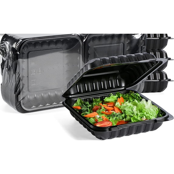 Northlight 150-Count Single Compartment Hinged Black Meal Prep/Take Out Containers - 9"