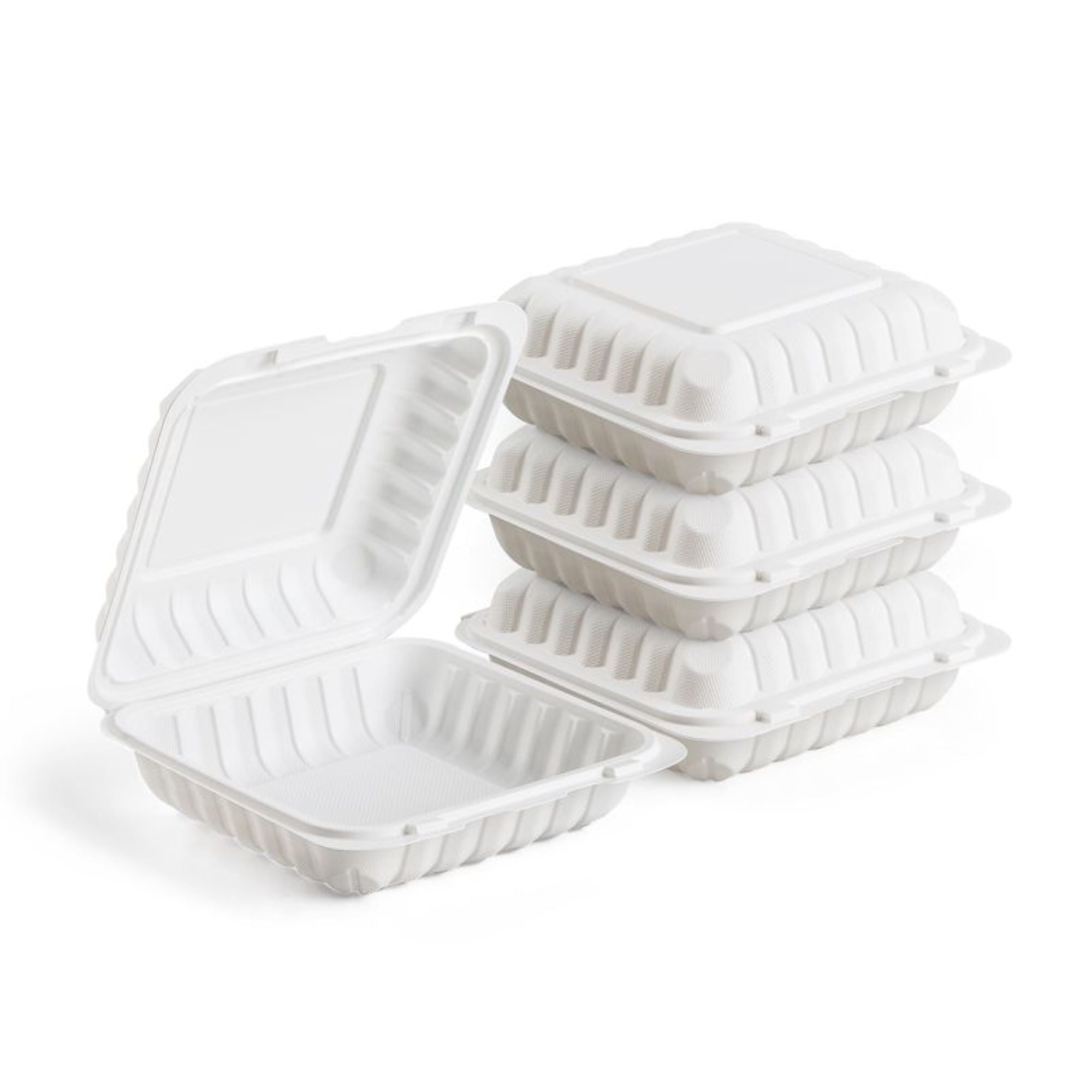 Northlight 150-Count Single Compartment Hinged White Take Out Containers - 8"