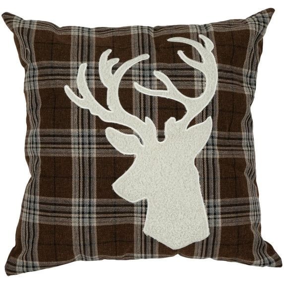 Northlight 16.5" Brown Plaid Stag Christmas Throw Pillow