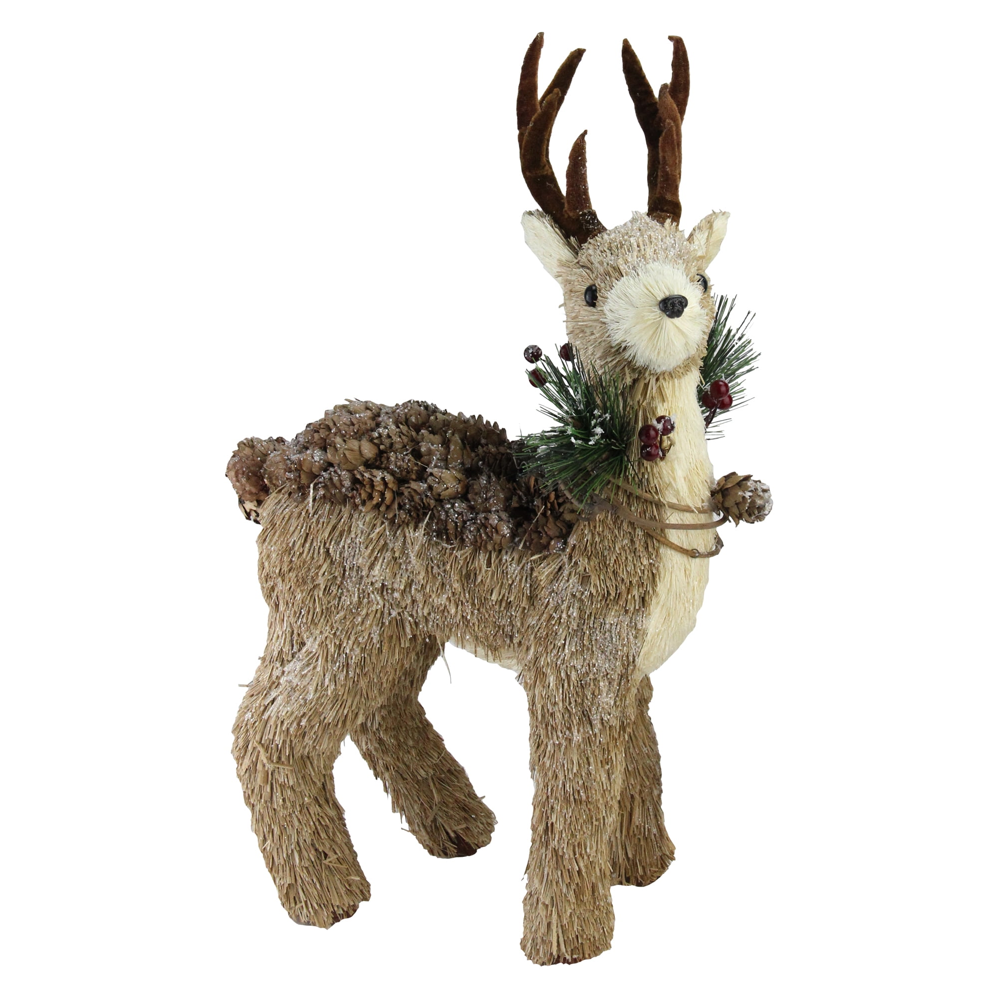 Northlight 16" Beige and White Sparkle Reindeer Wearing Wreath ...