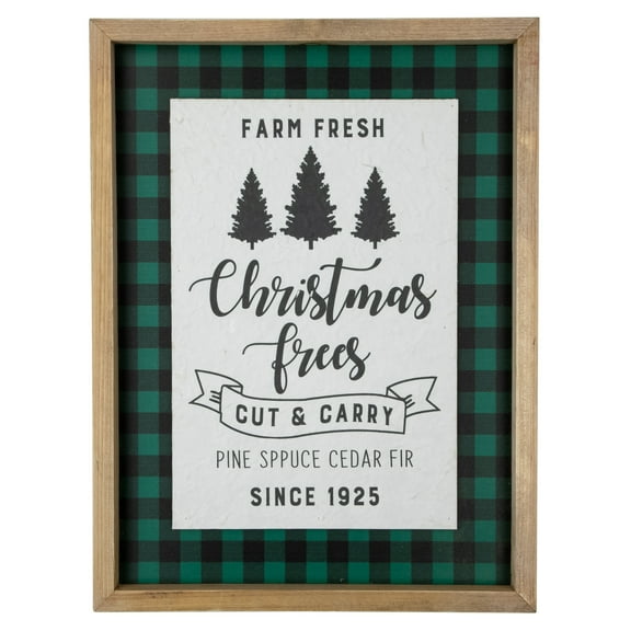 Northlight 16" Buffalo Plaid Wooden Framed "Farm Fresh Christmas Trees" Wall Decor