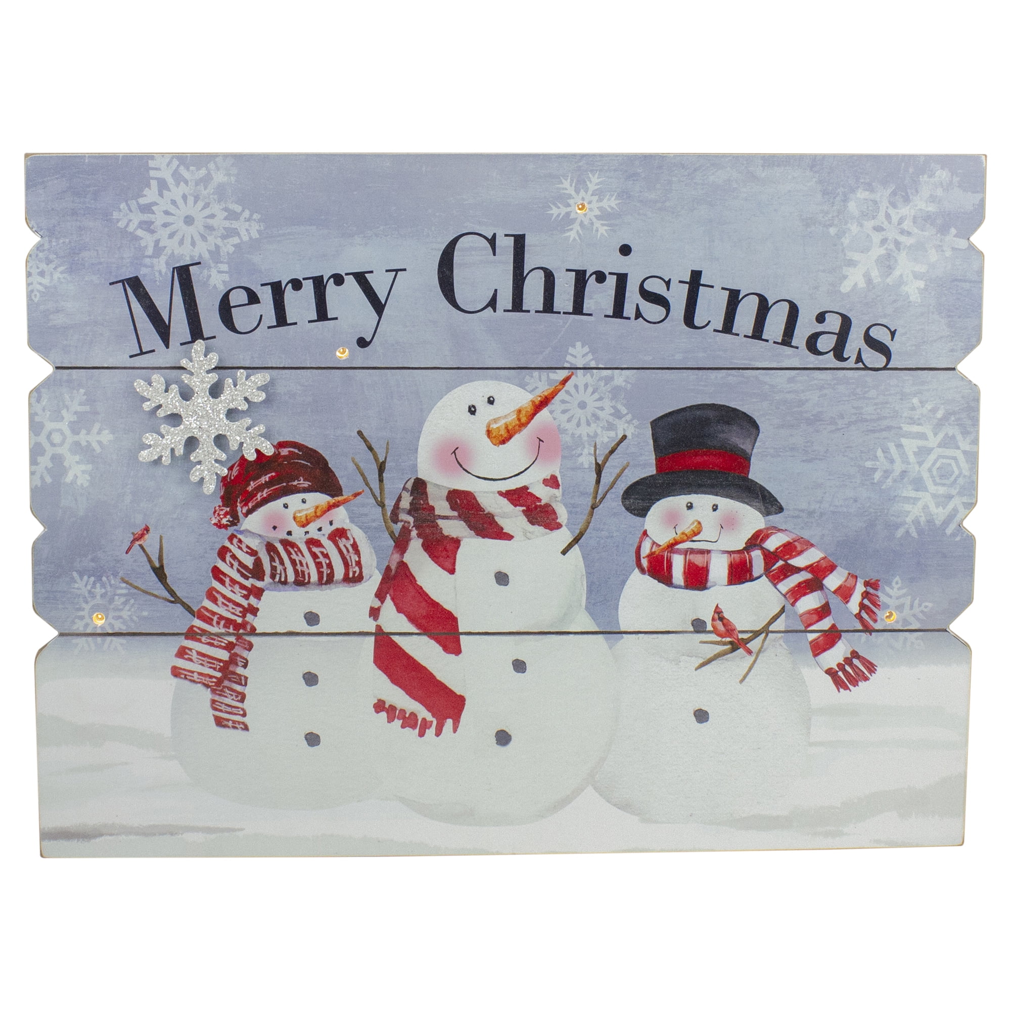 16" Lighted Snowmen Merry Christmas Wooden Wall Decor