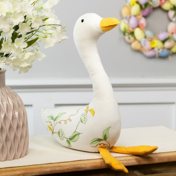 Northlight 16" Plush Floral Goose Spring Figure Decoration - White/Yellow