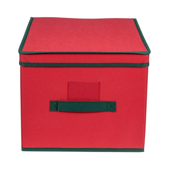 Northlight 16" Red Collapsible Christmas Decoration Storage Box with Handel