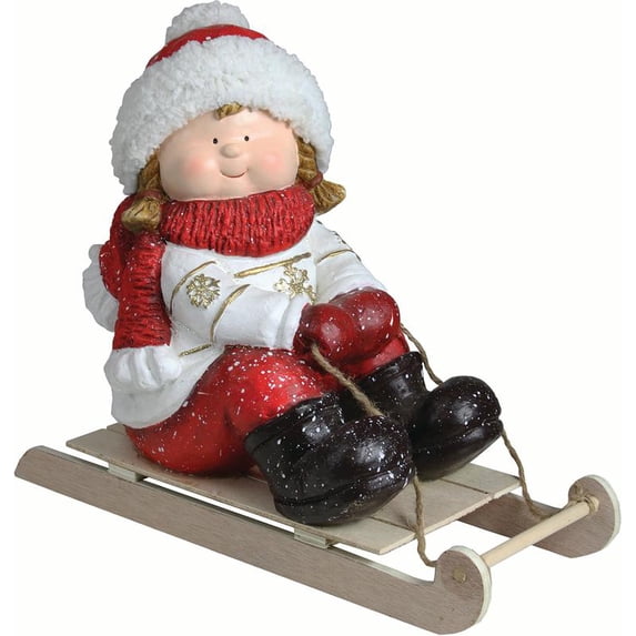 Northlight 16" Red and White Girl on a Sled Christmas Tabletop Figure