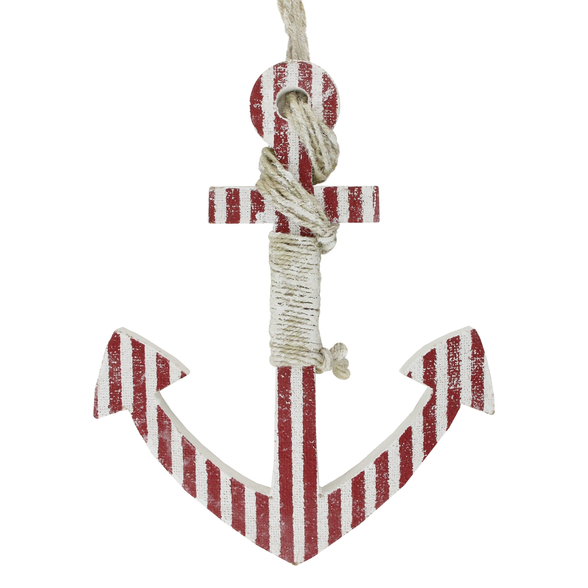16" Red and White Striped Wooden Nautical Anchor Wall Art