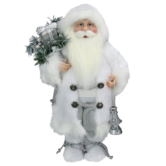 Northlight 16" White Frost Standing Santa Claus Christmas Figurine with Lantern