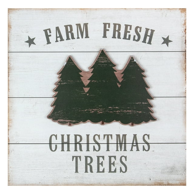 Northlight 16" White Washed Farm Fresh Christmas Trees Wooden Wall Sign