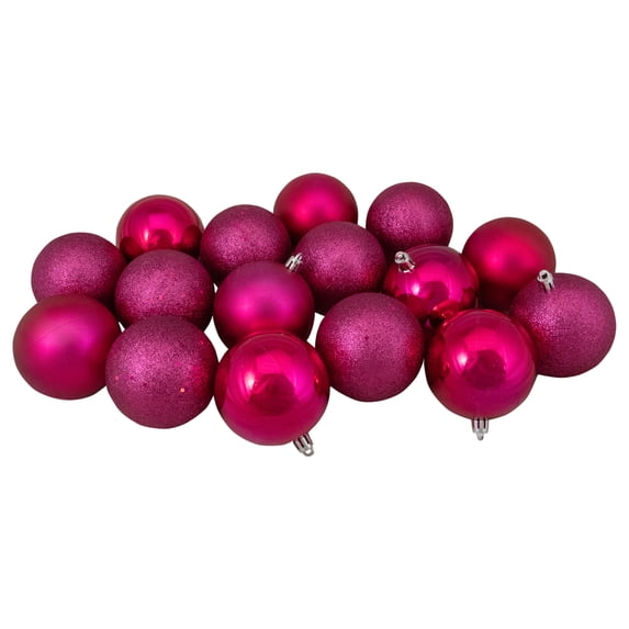 Northlight 16ct Shatterproof 4-Finish Christmas Ball Ornament Set 3” - Pink