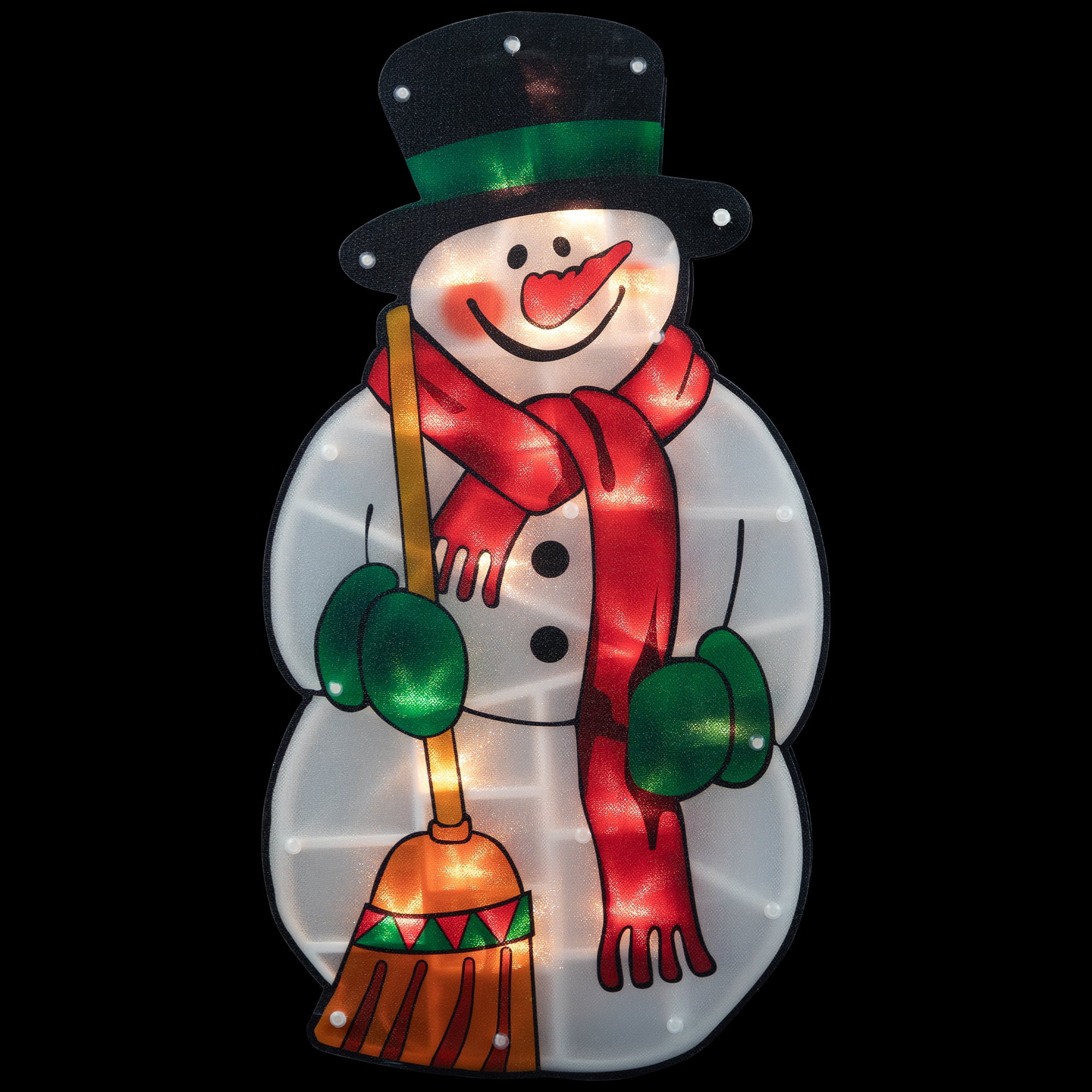17.5" Lighted Snowman with Broom Winter Window Silhouette