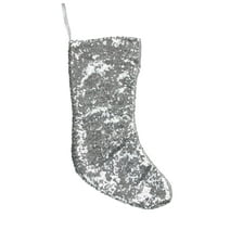 Northlight 17.5" White and Gray Sequins Hanging Christmas Stocking