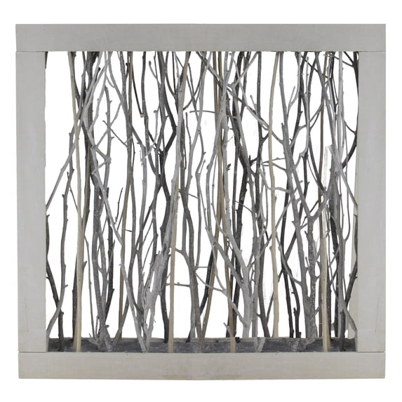 Northlight 17.75" Standing Birch Twigs in Wood Frame Table Top Decoration - White/Brown