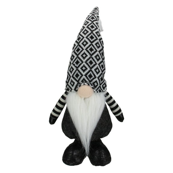 Northlight Plush Knit Gnome Christmas Figure - 17" - Black and White