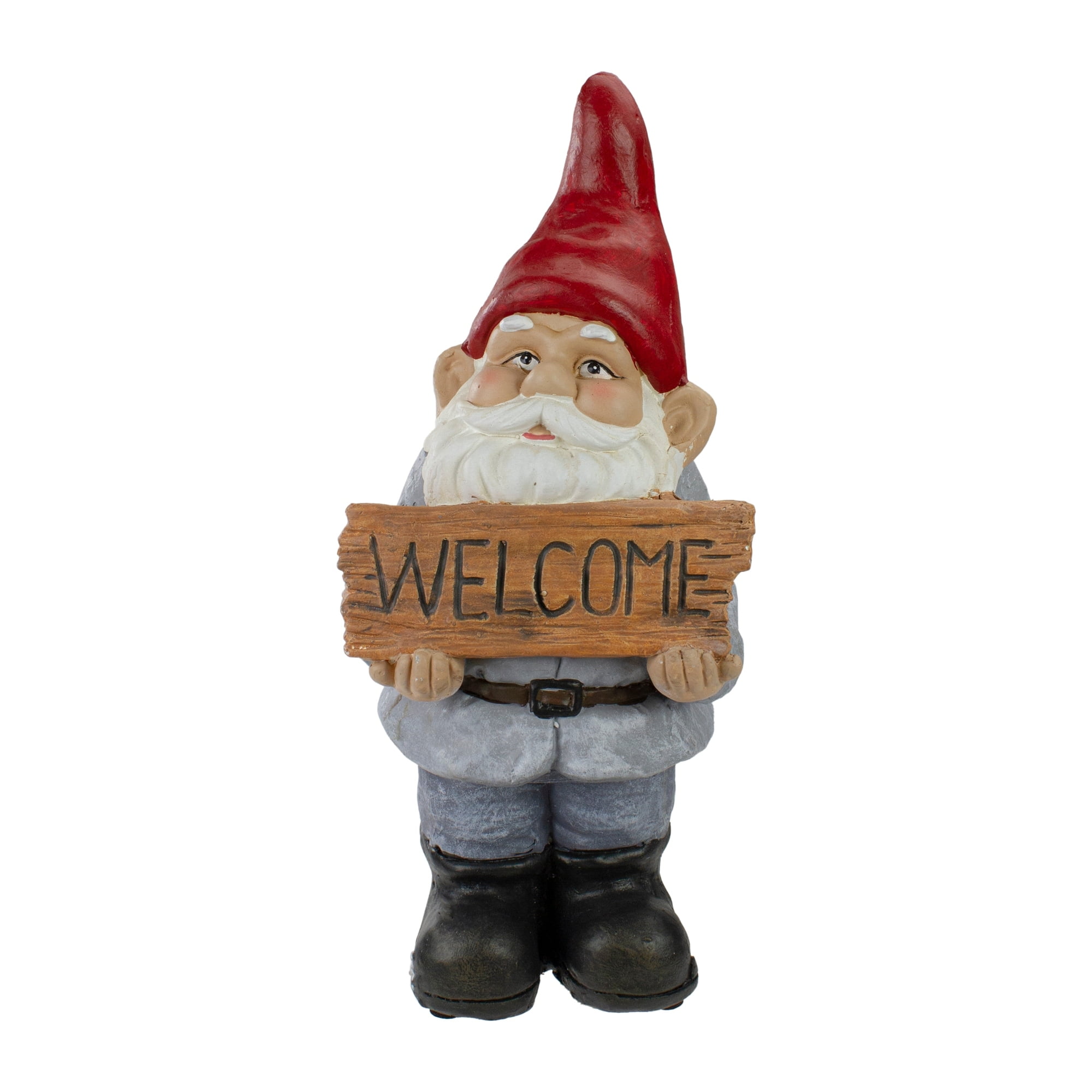 17" Red Hat Gray Outfit Polyresin Garden Gnome Statue