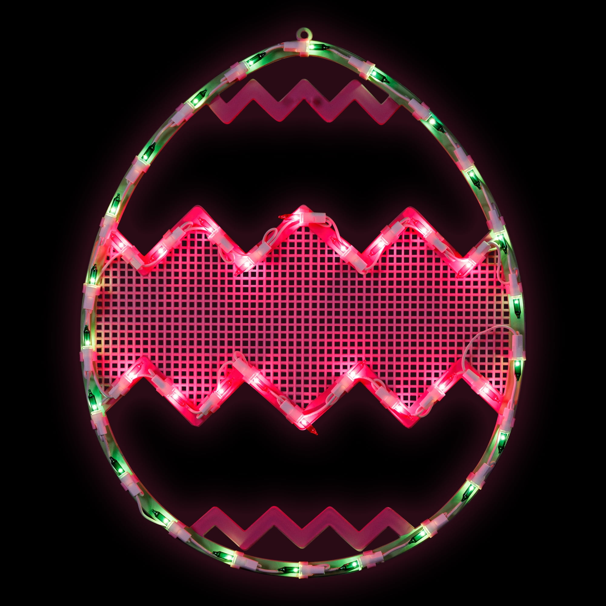 Northlight 17" Lighted Easter Egg Window Decoration - Green With Pink Chevron Stripes