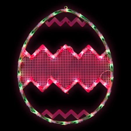 Northlight Lighted Chevron Stripe Easter Egg Window Decoration - 17" - Green and Pink