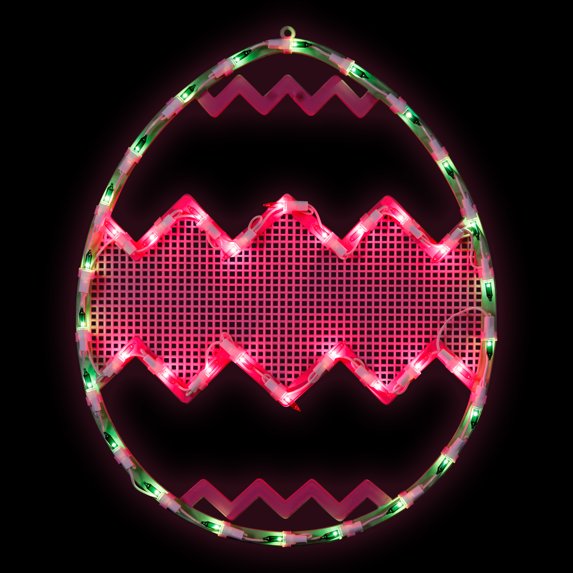 Northlight Lighted Chevron Stripe Easter Egg Window Decoration - 17" - Green and Pink