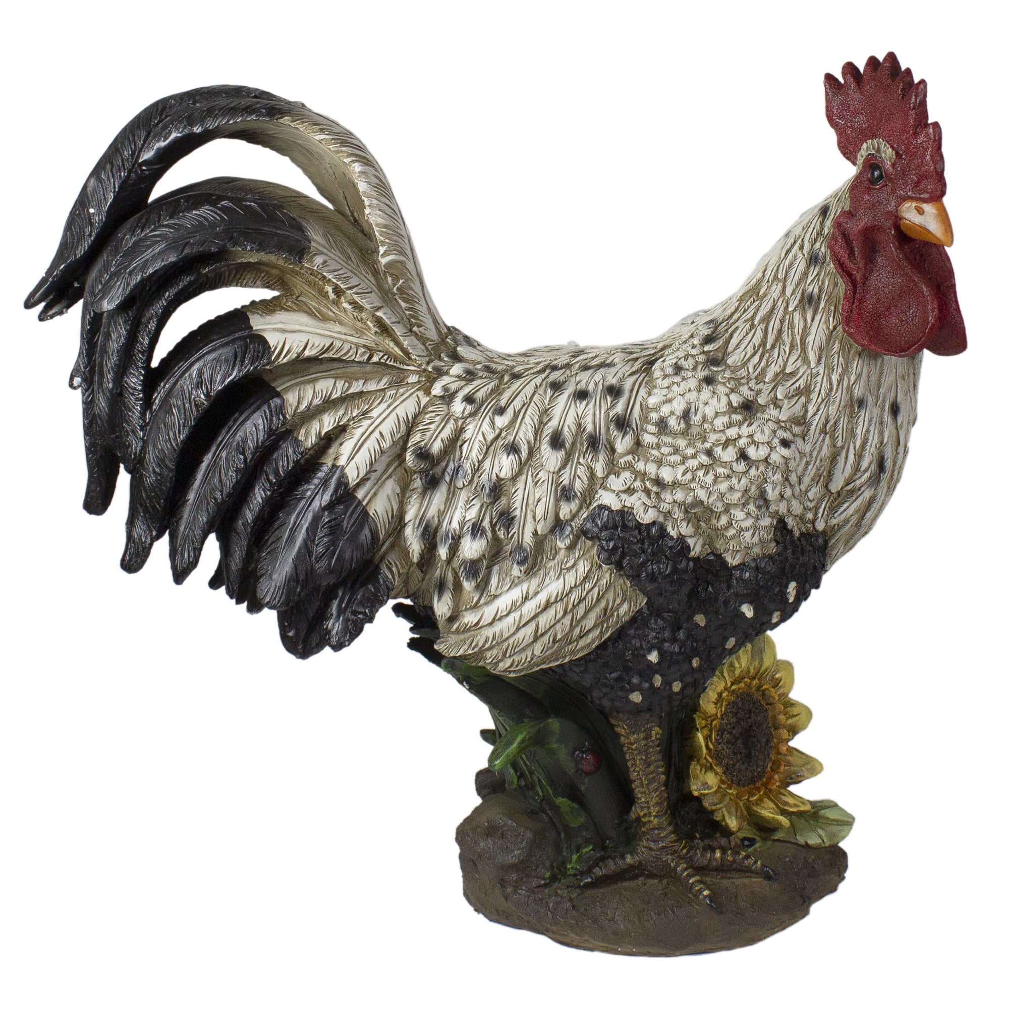 17" White and Black Polystone Rooster Garden Statue