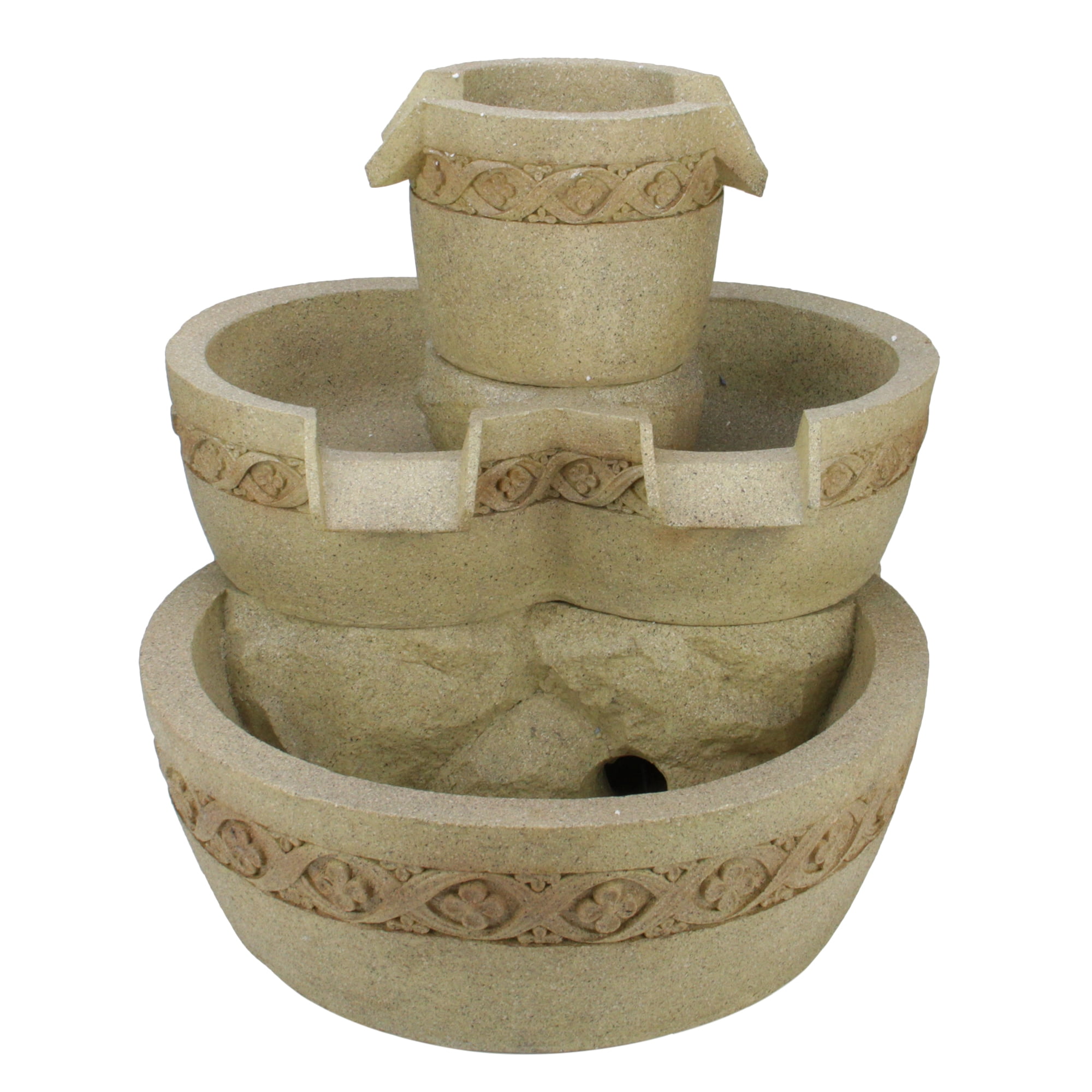 Northlight 18.25" Prelit LED Three Tier Floral Bowl Garden Water Fountain Outdoor Decoration - Brown