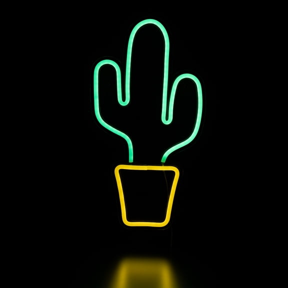 Northlight LED Potted Cactus Neon Lighted Wall Art - 18.5" - Green and Yellow
