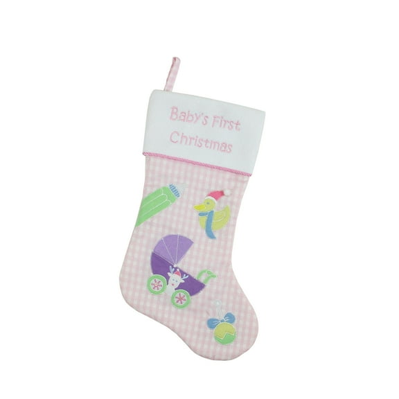 Northlight 18.5" Pink and White "Baby's First Christmas" Embroidered Stocking
