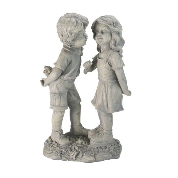 Northlight 18.5" Weathered Stone Boy and Girl First Kiss Outdoor Patio Garden Statue - Gray