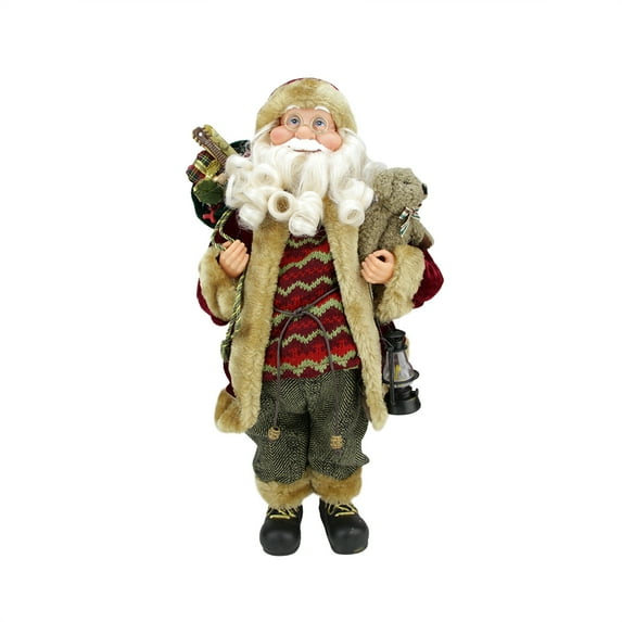 18" Brown and Red Woodland Inspired Standing Santa Claus Christmas Figurine
