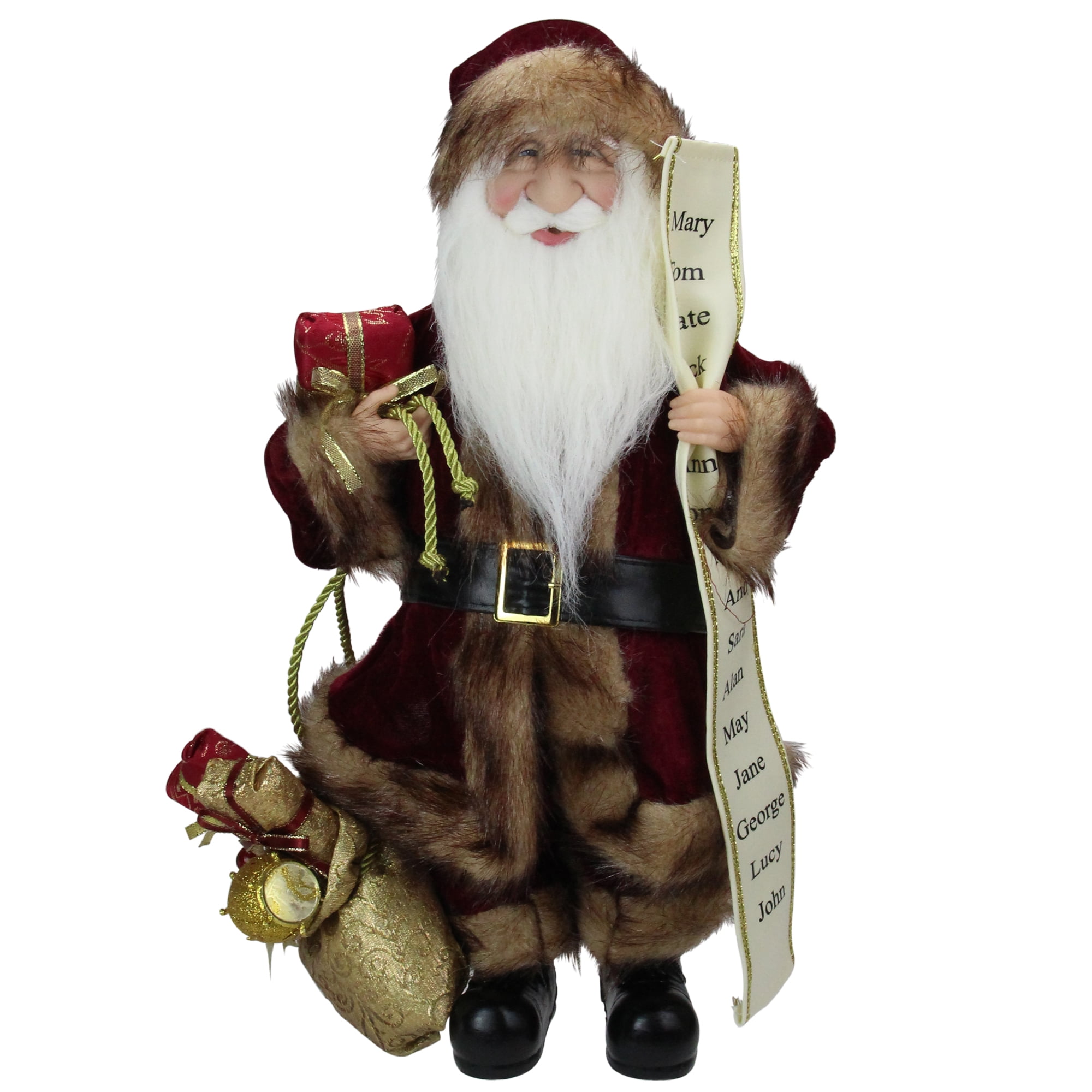Northlight 18" Burgundy and Brown Santa Claus with Naughty or Nice List Christmas Figure