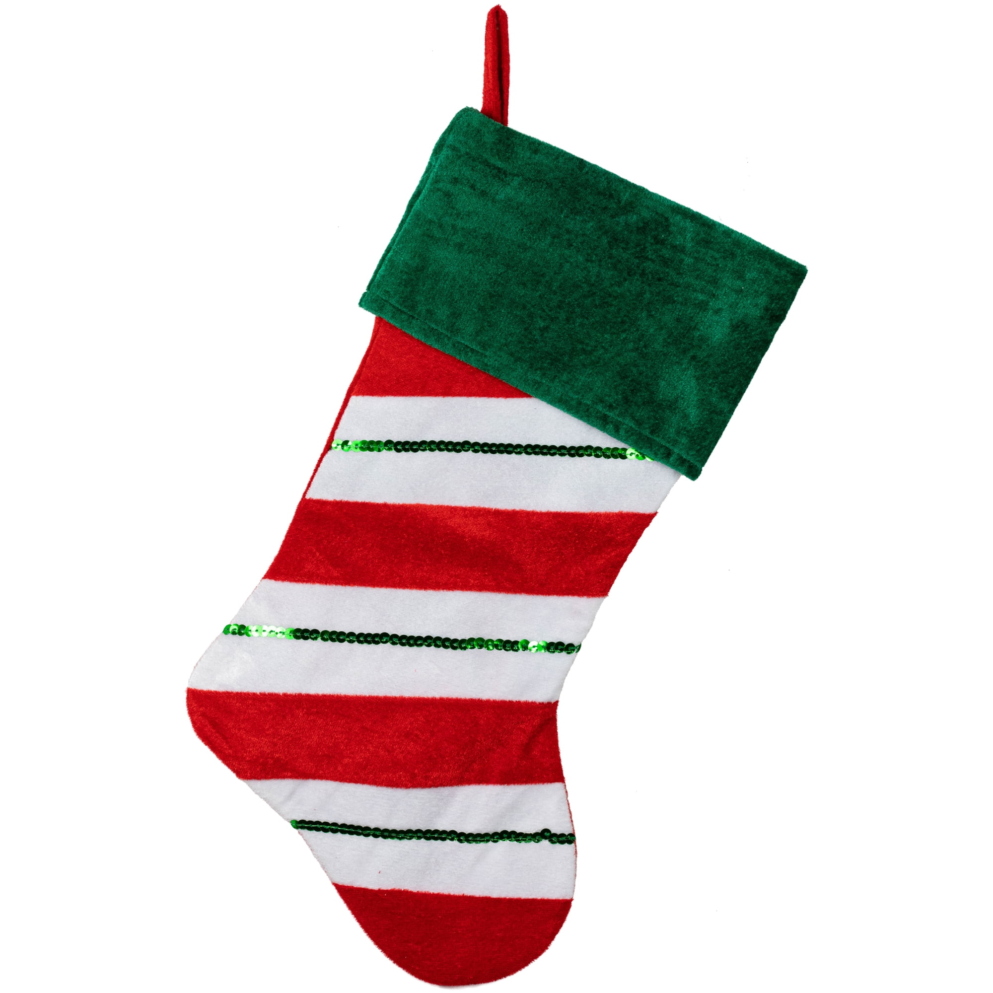 18" Green and Red Velvet Sequin Stripe Christmas Stocking