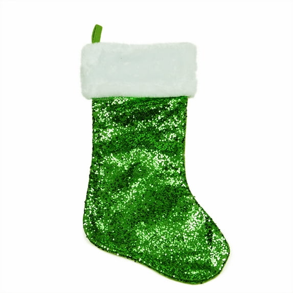 Northlight 18" Metallic Green and White Sequined with Cuff Christmas Stocking