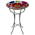 thumbnail image 1 of Northlight 18” Red and Blue Summer Flowers Hand Painted Glass Outdoor Patio Birdbath, 1 of 6
