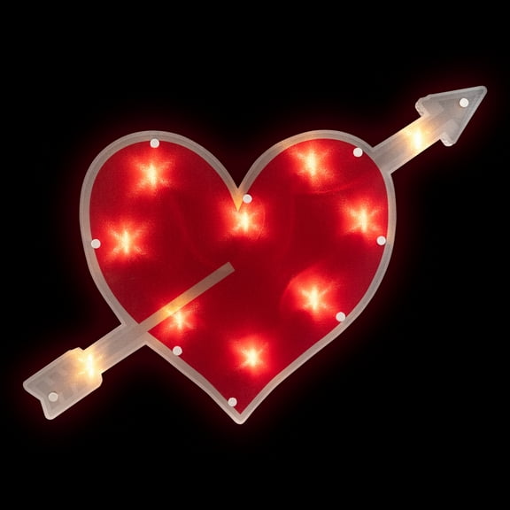 Northlight 18" Red and White Lighted Heart with Arrow Valentine's Day Window Silhouette
