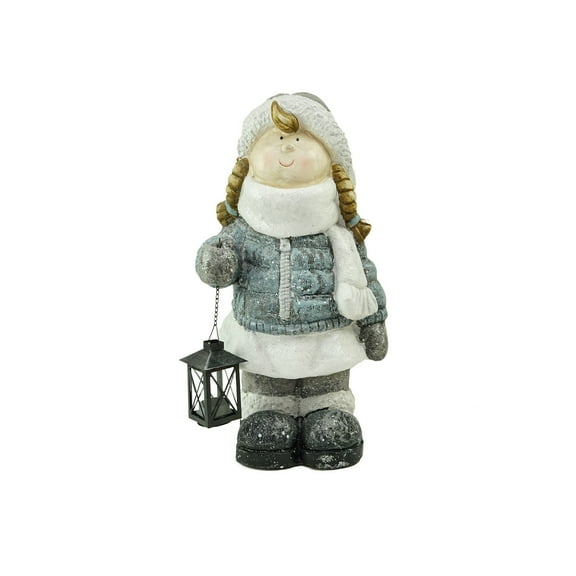Northlight 18" Snowy Woodlands Little Girl Holding Tea Light Lantern Christmas Figurine