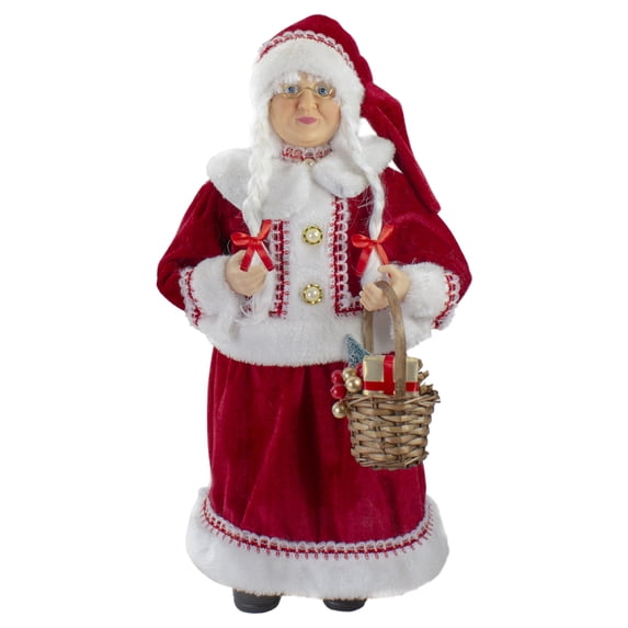 Northlight 18" Standing Mrs. Claus Christmas Figure with a Basket of Goodies