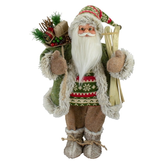 Northlight 18"Standing Santa Christmas Figure Carrying Skis and Presents