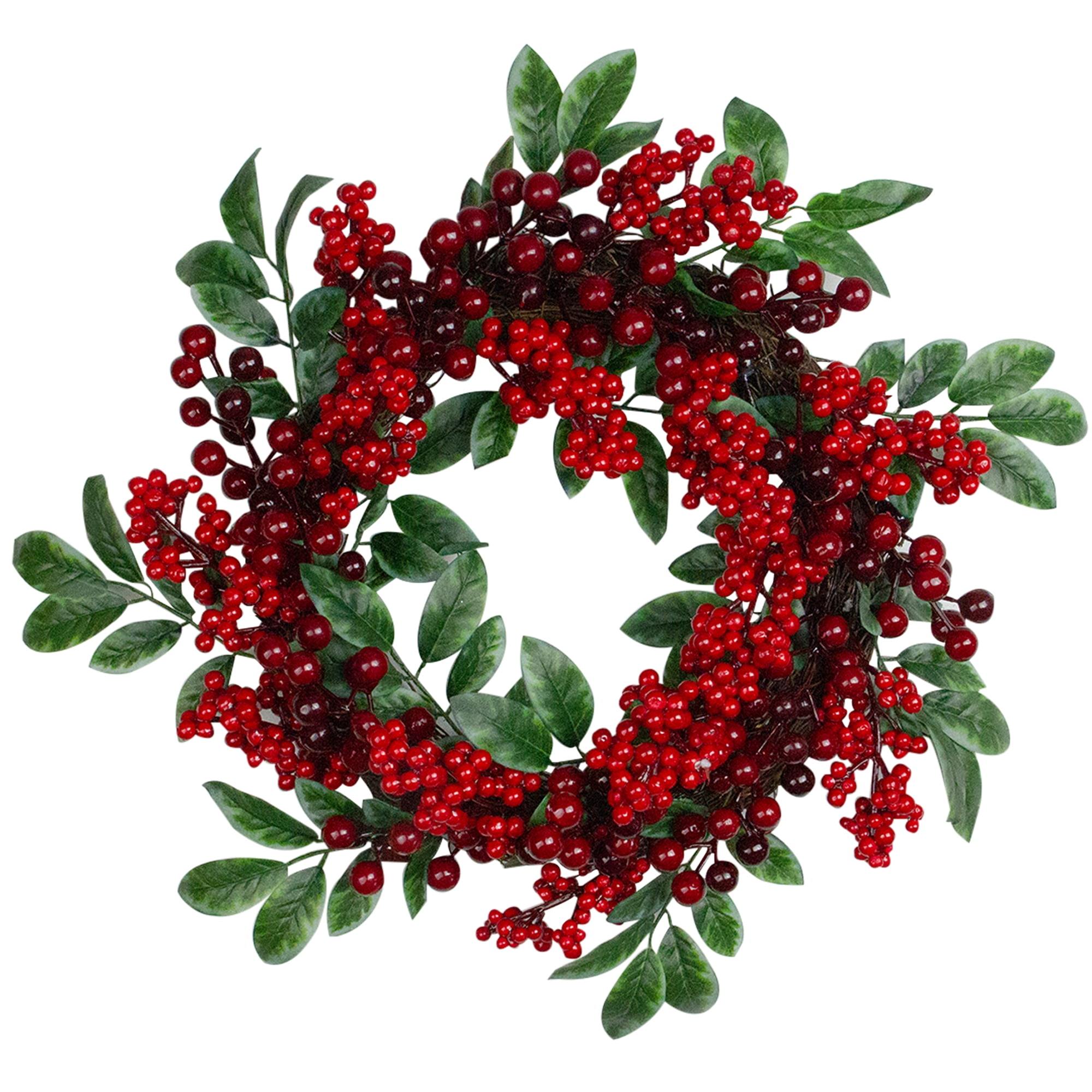18-Inch Red Berry and Green Leaf Artificial Christmas Wreath