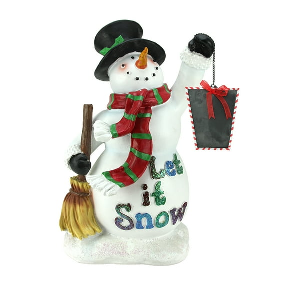 Northlight 18" White Snowman Holding Broom and Blackboard Christmas Figurine