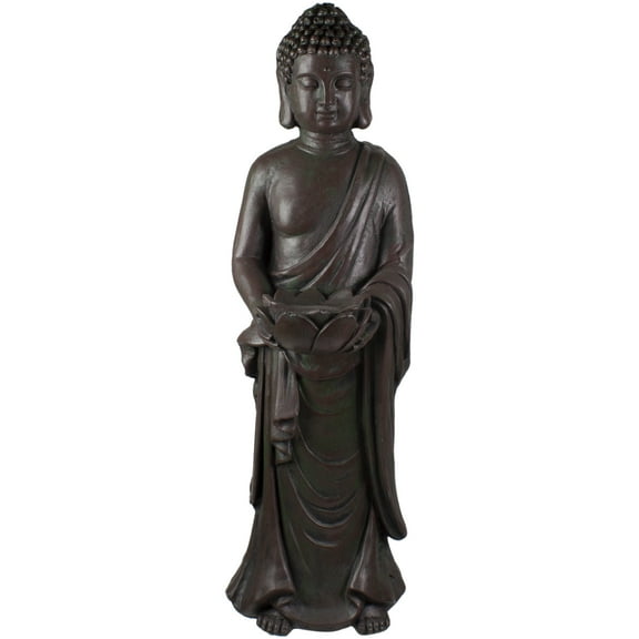 Northlight 19.5" Gray Standing Buddha with Lotus Outdoor Garden Statue