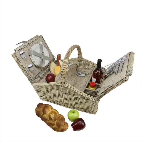 Northlight 19.75" Hand Woven Willow Insulated 4-Person Picnic Basket and Accessory Set - Gray