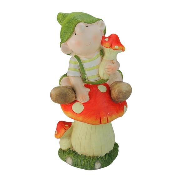 Northlight 19.75" Spring Boy Gnome on Mushroom Outdoor Patio Garden Figure - Green/Red