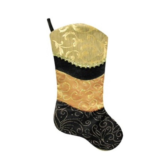Northlight 19" Black and Gold Embossed Velvet and Silk Christmas Stocking with Brocade Cuff and