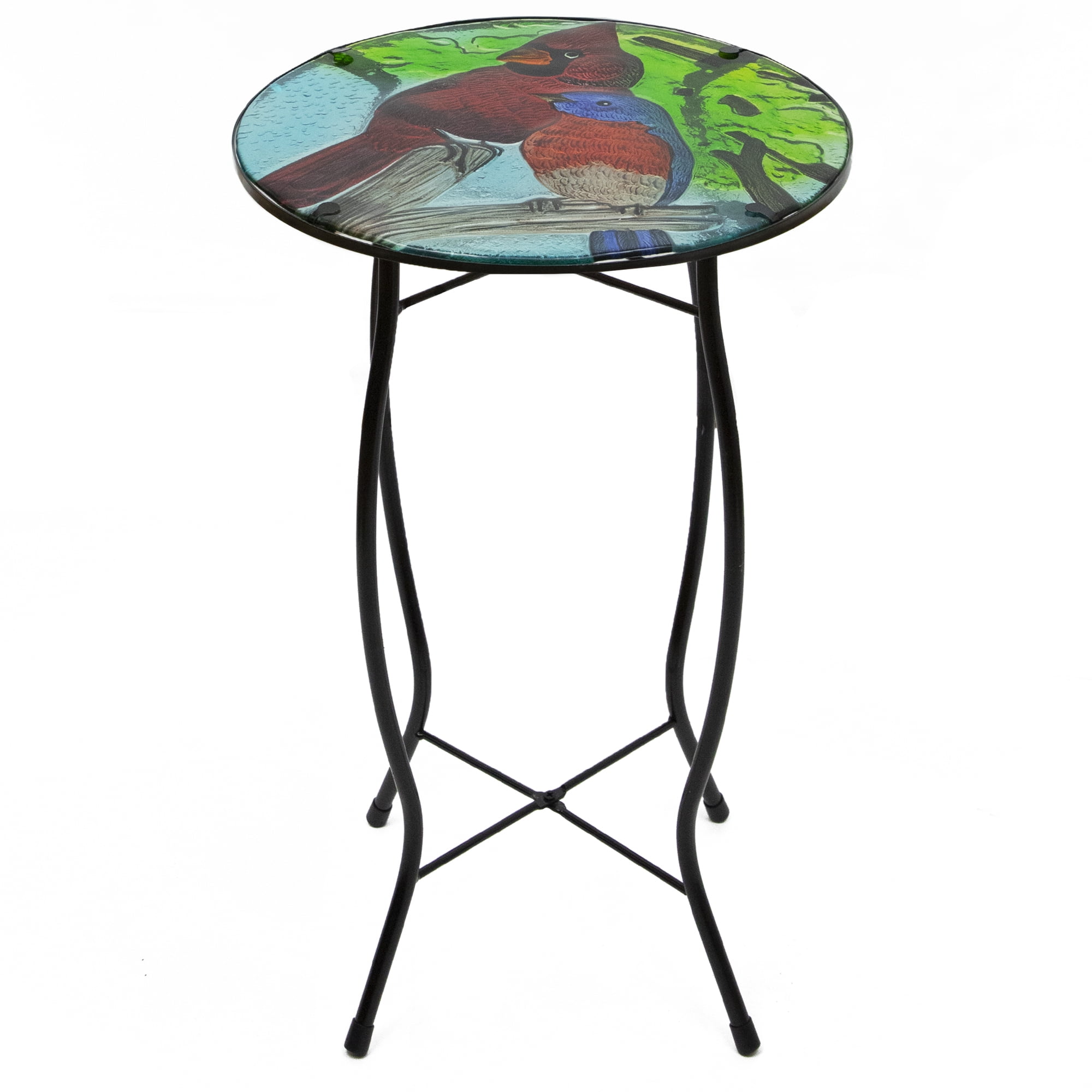 Northlight 19" Blue and Red Cardinal Glass Patio Side Table