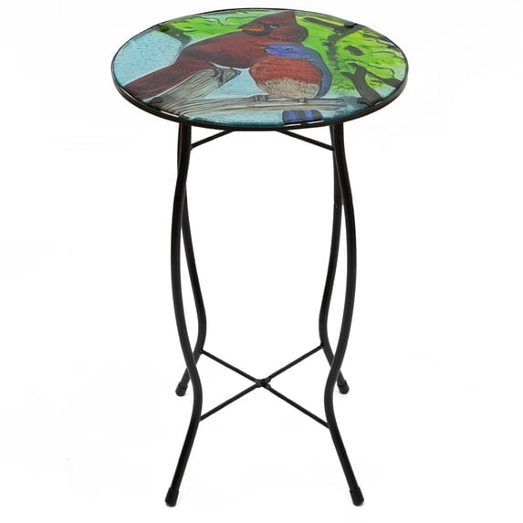 Northlight 19" Blue and Red Cardinal Glass Patio Side Table