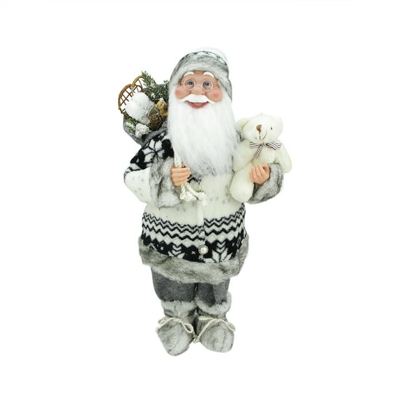 Northlight 19" Cheerful Standing Santa Claus Christmas Figure with Teddy Bear and Presents
