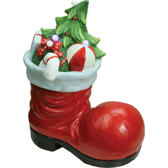 19" Pre-Lit Red and Green LED Santa Boot with Presents Musical Christmas Tabletop Decor