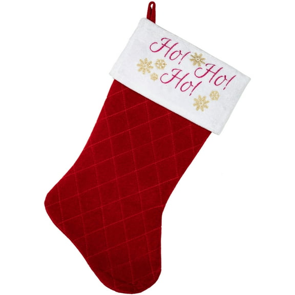 Northlight 19" Quilted Red Velvet HO! HO! HO! Embroidered Christmas Stocking