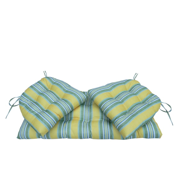 Northlight 19" Striped Tufted Outdoor Patio Wicker Furniture Cushions 3pc - Yellow/Green
