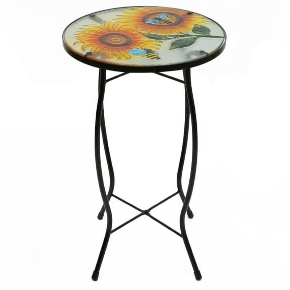 Northlight 19" Sunflower and Bumblebee Glass Patio Side Table