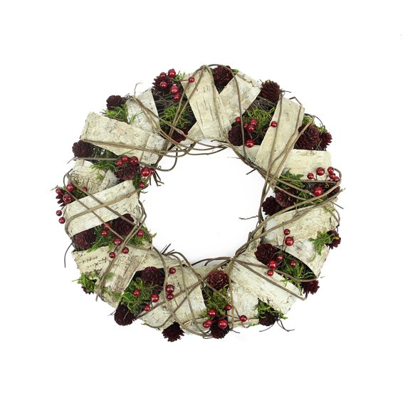 Northlight 19" Unlit Natural Twig and Birch Wood Pine Cone Artificial Christmas Wreath